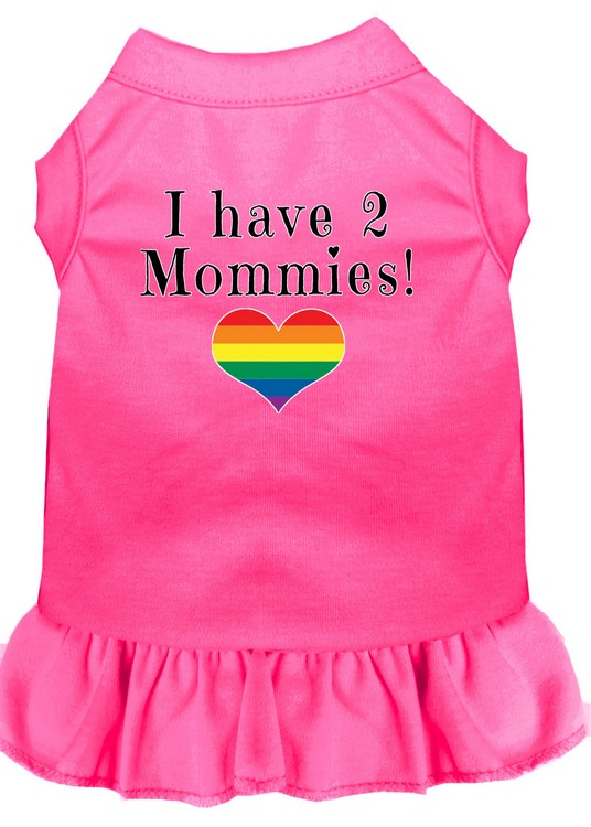 I Have 2 Mommies Screen Print Dog Dress Bright Pink Lg